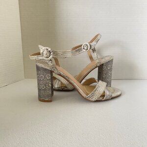 Antonio Melani Women’s Size 7.5M Silver Snakeskin Strappy Block Heel Sandals